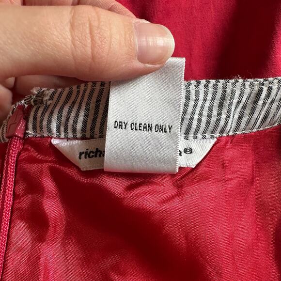 Richard Malcolm Red Cotton Dress Size 8 Embellished Floral Stripe Hem Mod Preppy - Picture 9 of 9